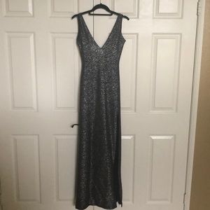 Black formal dress w/ silver sparkles, high slit
